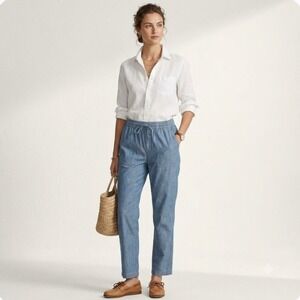 LRL Ralph Lauren Blue Chambray Pants Women 6 Straight Leg Hi Rise Casual Coastal
